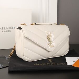 Yves Saint Laurent Cream Quilted Shoulder Bag with Gold YSL Logo